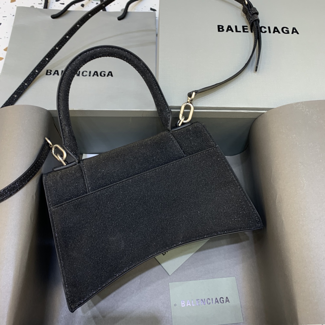 Balenciaga Hourglass Small Handbag Glitter Material Shoulder Bag Black